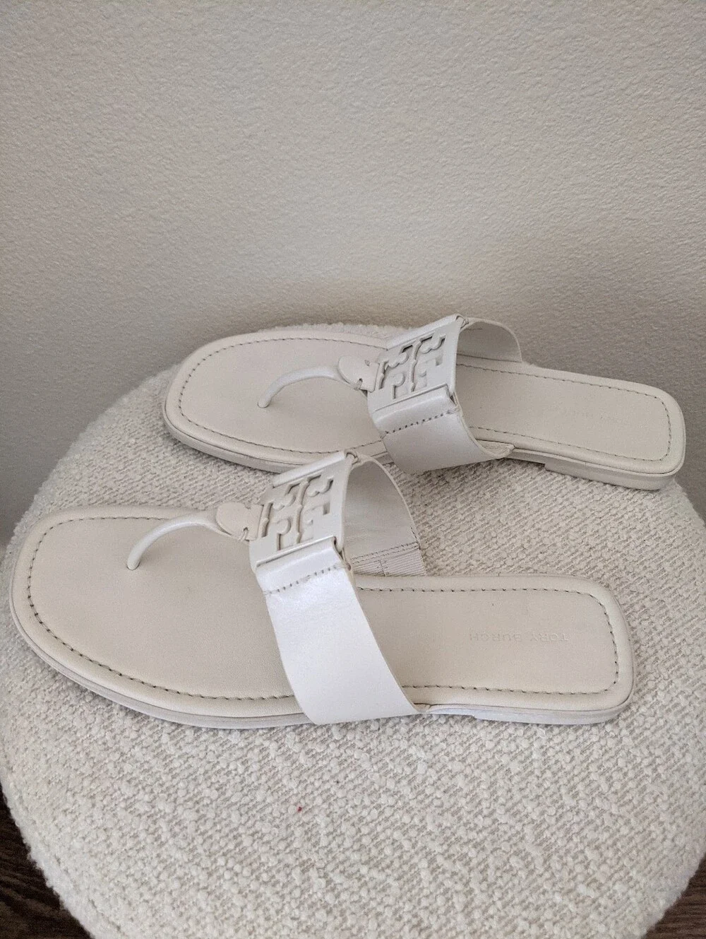 Tory Burch Calf Leather Georgia Thong Sandals White Size 9 M